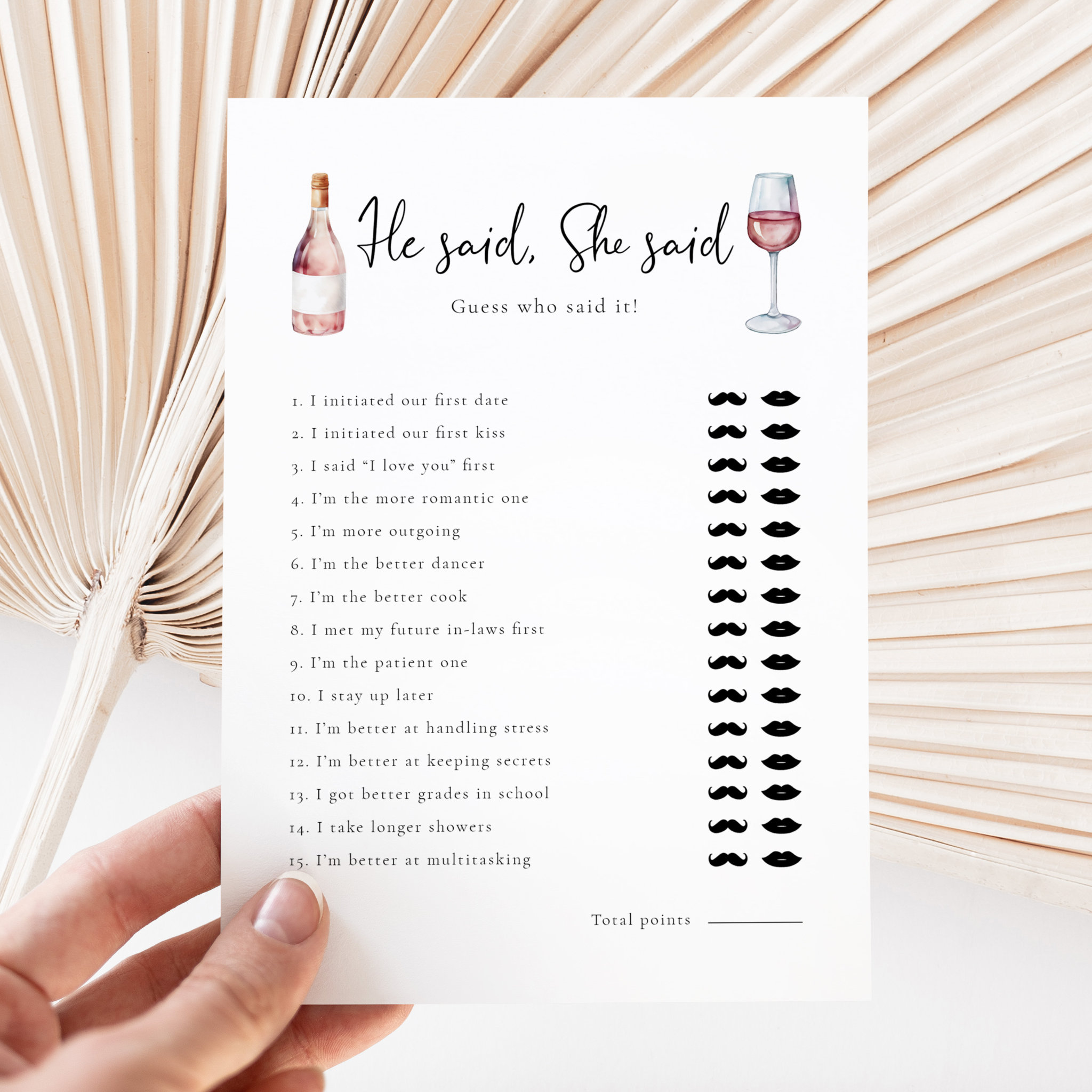 Elegant Wine He Said She Said Bridal Shower Game