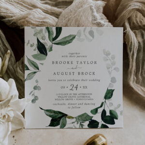 Emerald Greenery Square Wedding Invitation