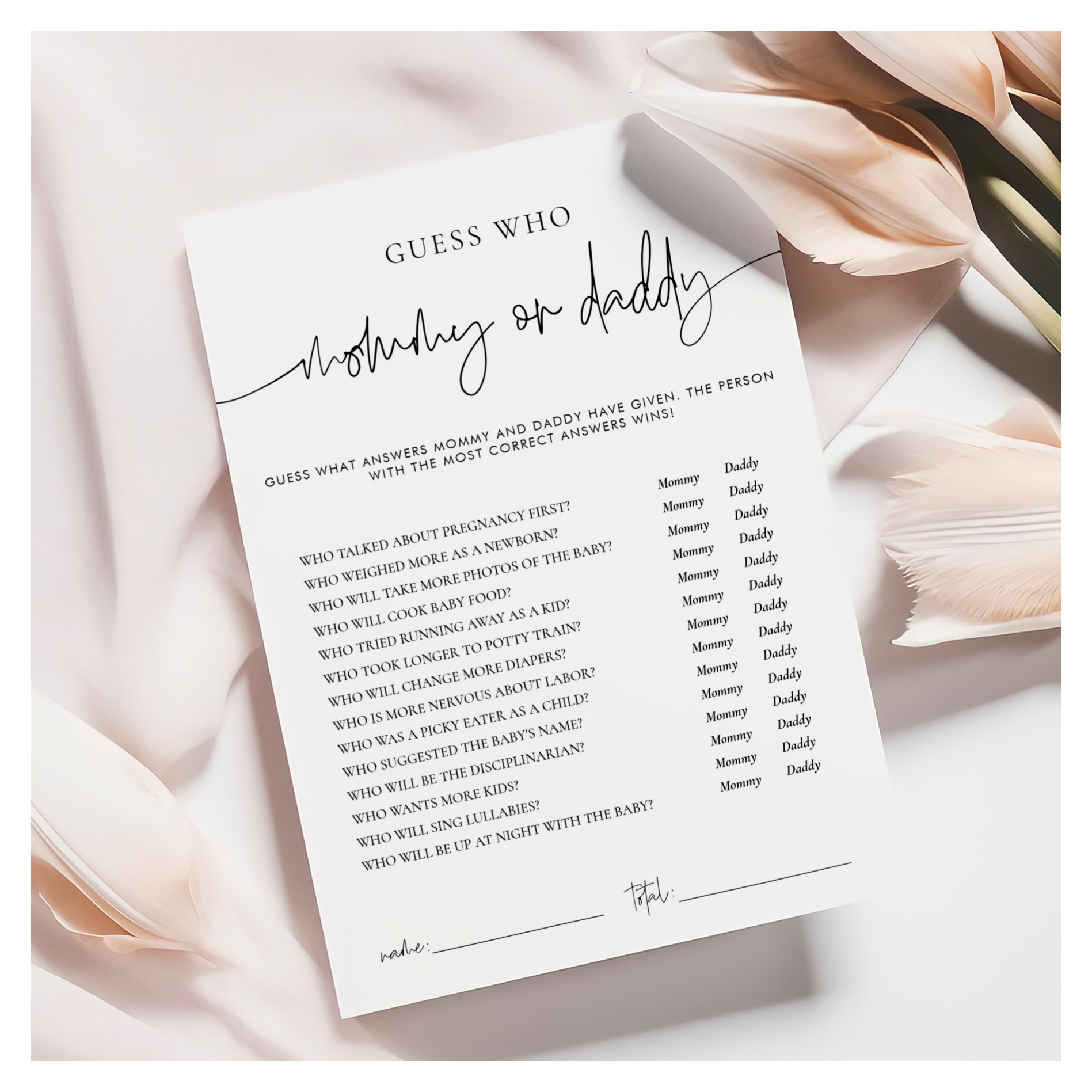 EMERY Whimsi Mommy or Daddy Baby Shower Game Card