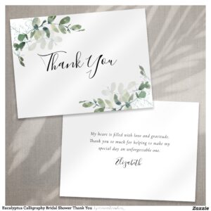 Eucalyptus Calligraphy Bridal Shower Thank You  Note Card