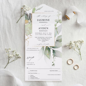 Eucalyptus Glow Gold Greenery Wedding V2 All In One Invitation