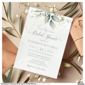 Eucalyptus Greenery Gold Leaves Bridal Shower Invitation