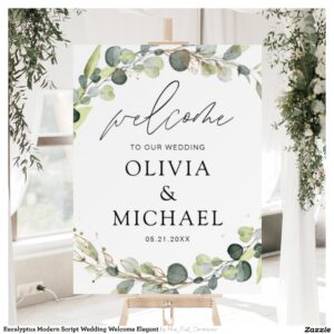 Eucalyptus Modern Script Wedding Welcome Elegant Foam Board