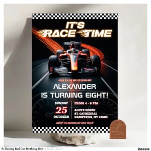 F1 Racing Red Car Birthday Boy Invitation