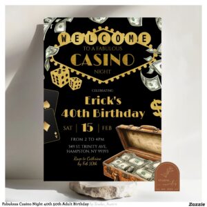 Fabulous Casino Night 40th 50th Adult Birthday Invitation