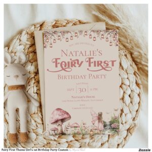 Fairy First Theme Girl's 1st Birthday Party Custom Invitation