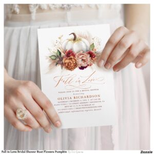 Fall in Love Bridal Shower Rust Flowers Pumpkin  Invitation