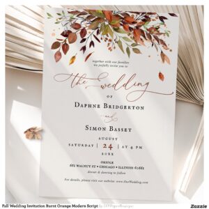 Fall Wedding Invitation Burnt Orange Modern Script