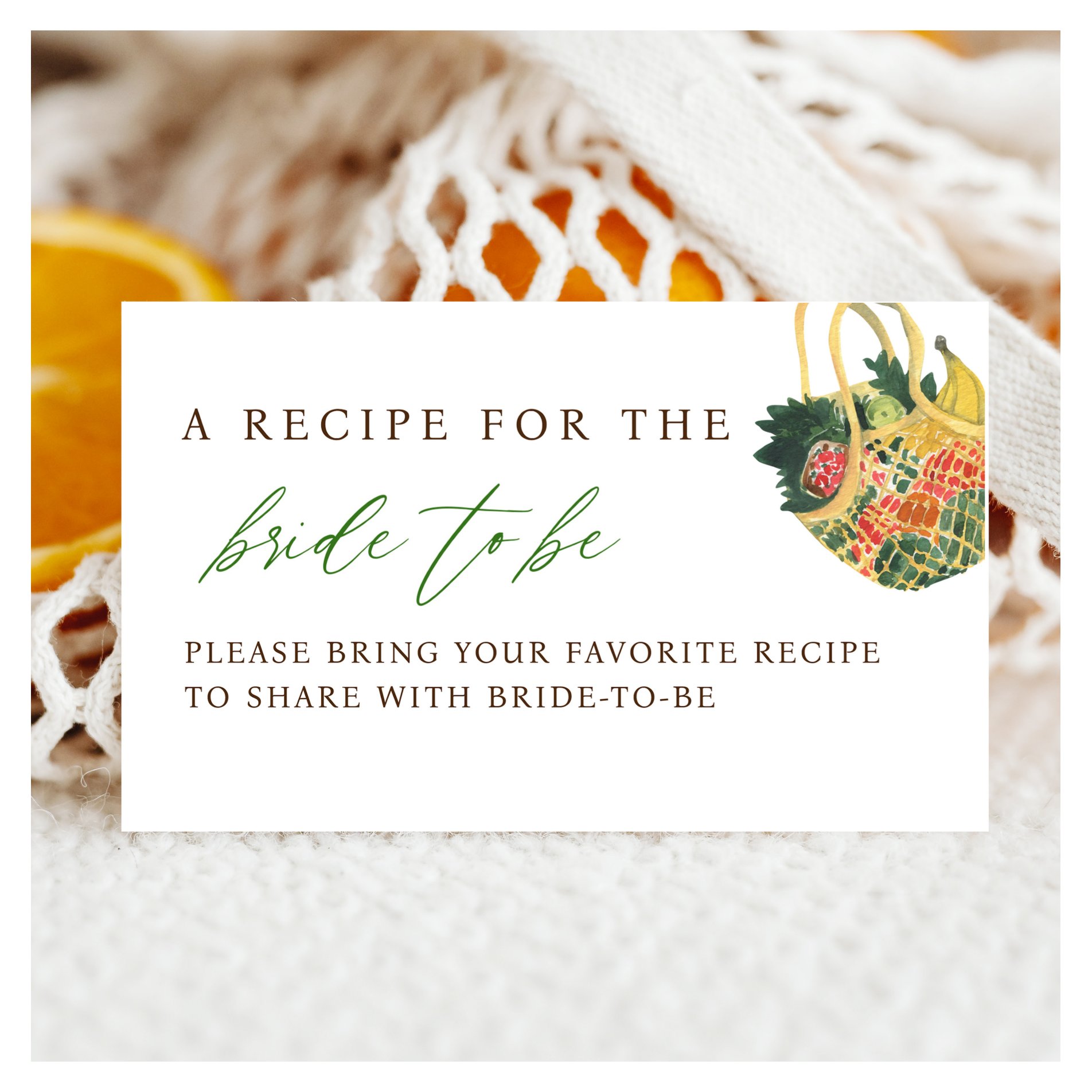 Farmers Market Bridal Shower Share A Recipe Enclosure Card
