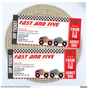 Fast and Five Race Ticket 5th Birthday Invitation