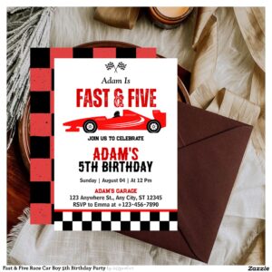 Fast & Five Race Car Boy 5th Birthday Party Invitation