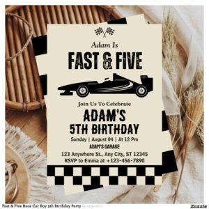 Fast & Five Race Car Boy 5th Birthday Party Invitation