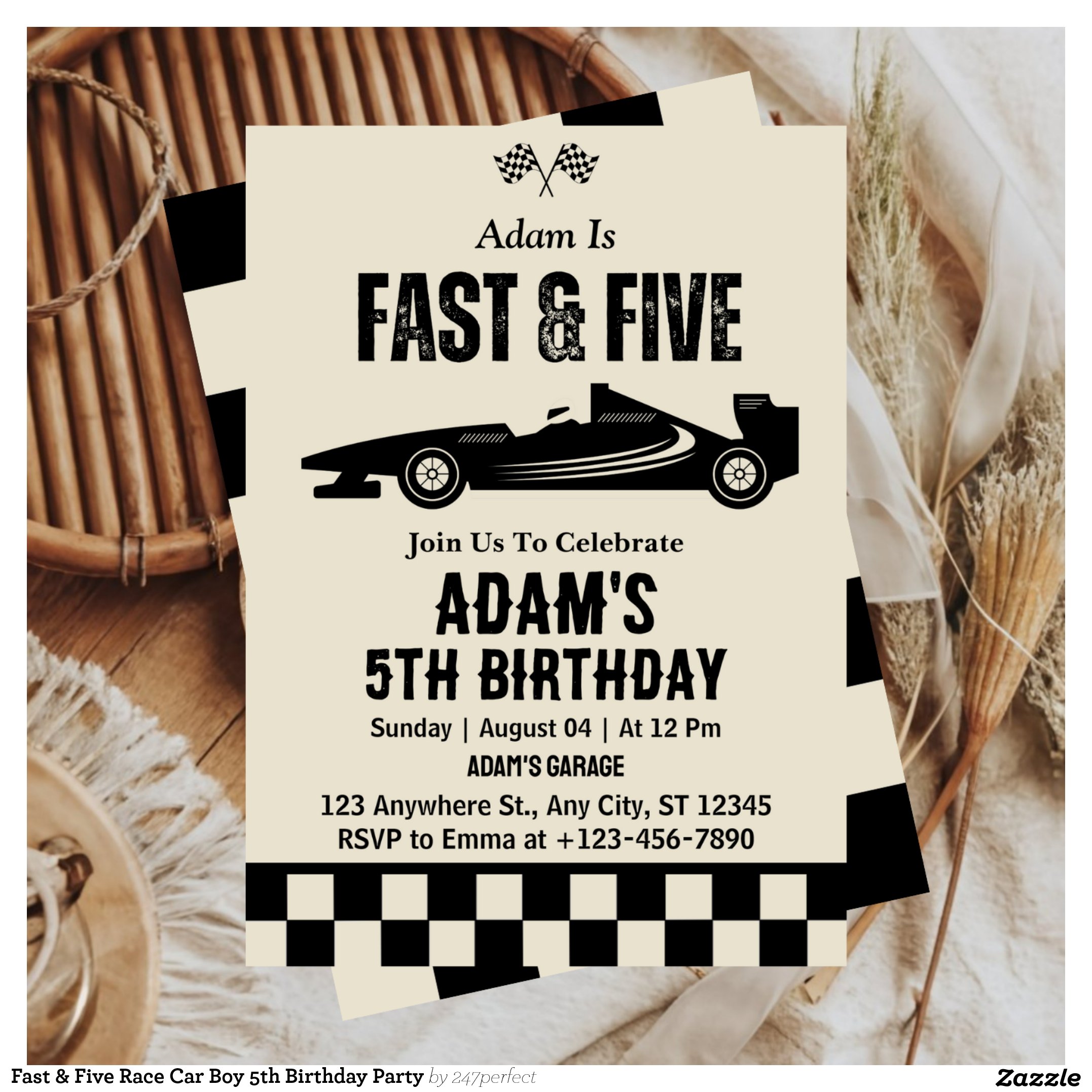 Fast & Five Race Car Boy 5th Birthday Party Invitation