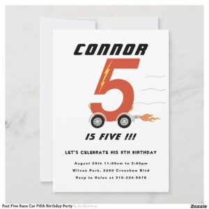 Fast Five Race Car Fifth Birthday Party Invitation