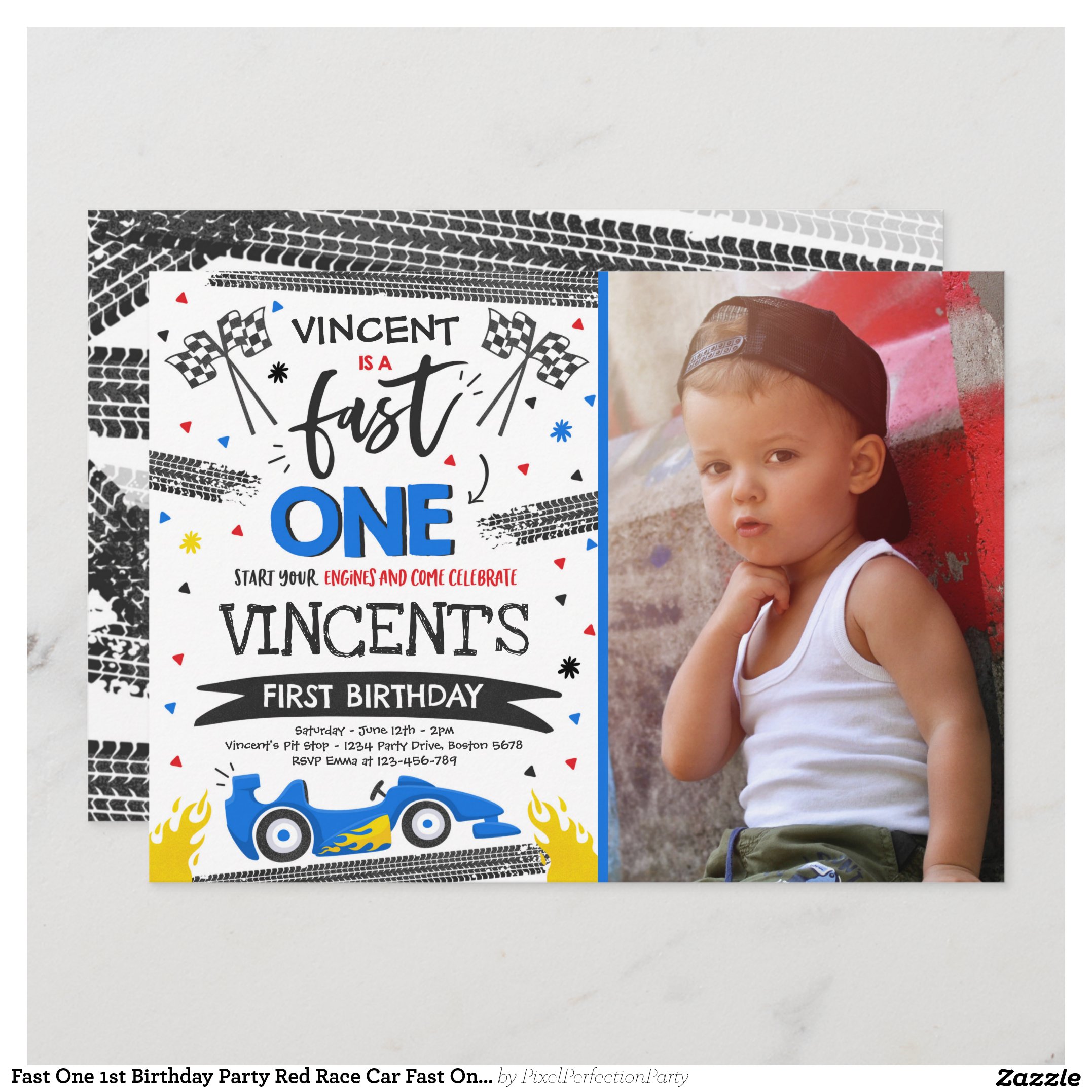 Fast One 1st Birthday Party Red Race Car Fast One  Invitation