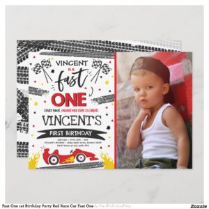 Fast One 1st Birthday Party Red Race Car Fast One Invitation