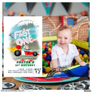 Fast one 1st birthday race car invitation