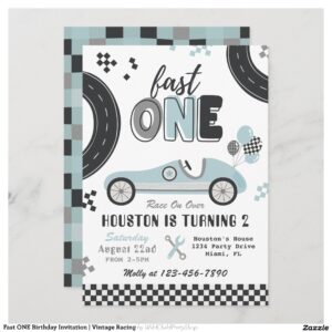 Fast ONE Birthday Invitation   Vintage Racing