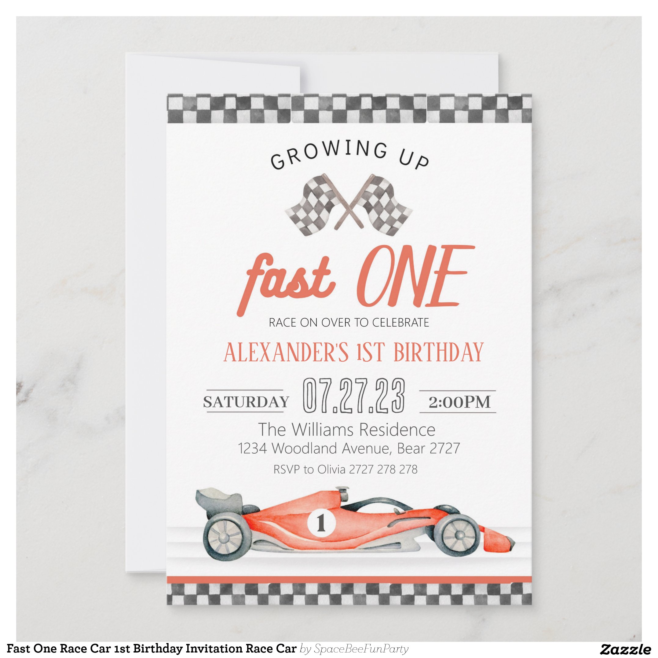 Fast One Race Car 1st Birthday Invitation Race Car
