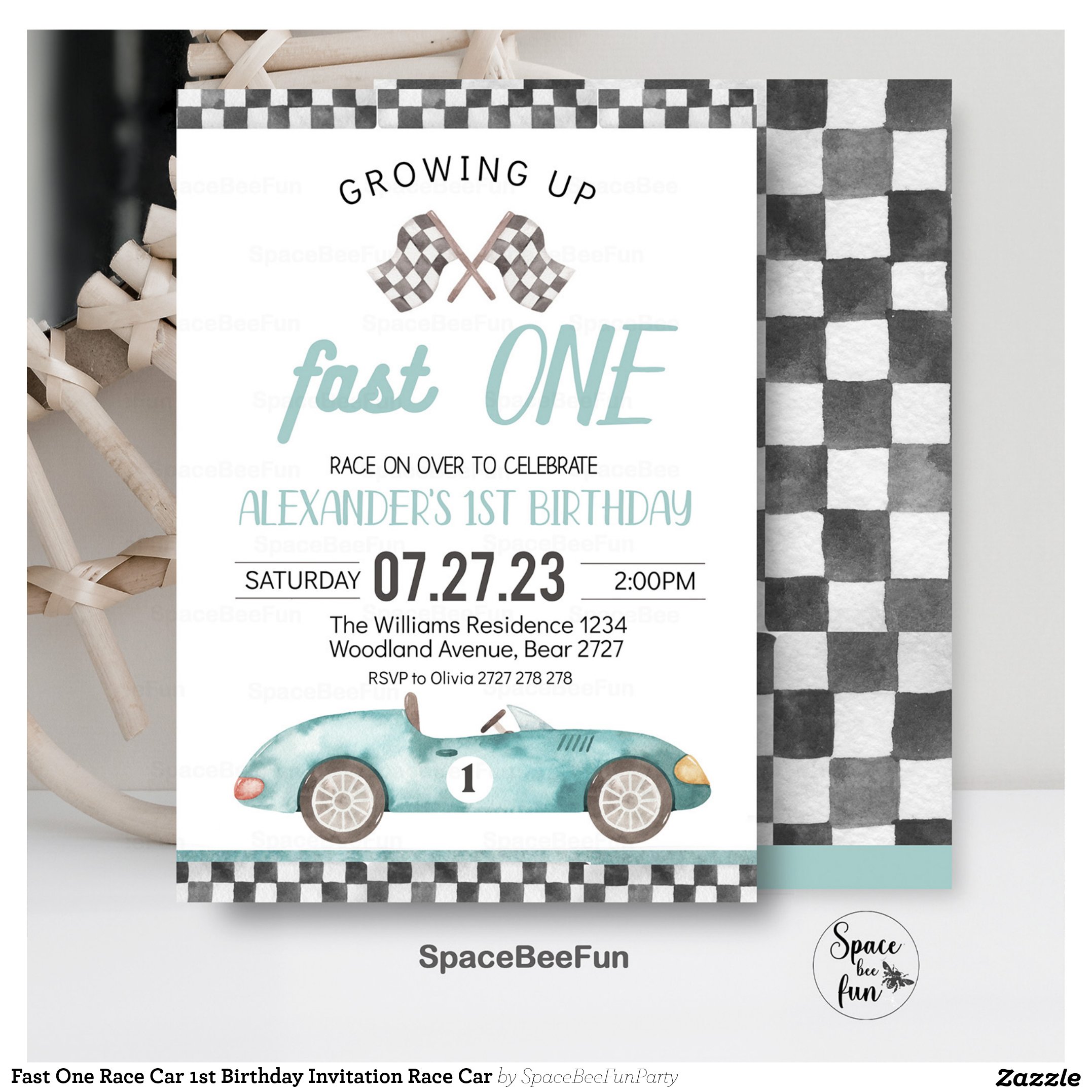 Fast One Race Car 1st Birthday Invitation Race Car