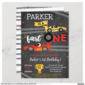 Fast One Race Car 1st Birthday Party Invitations
