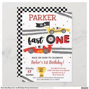 Fast One Race Car 1st Birthday Party Invitations