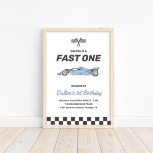 Fast One Race Car 1st Boy's Birthday Party Welcome Poster
