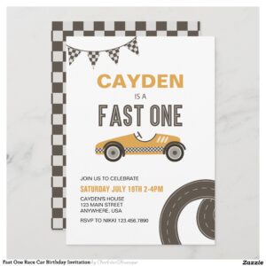 Fast One Race Car Birthday Invitation