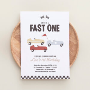 Fast One Race Car Boy 1st Birthday Party Invitation