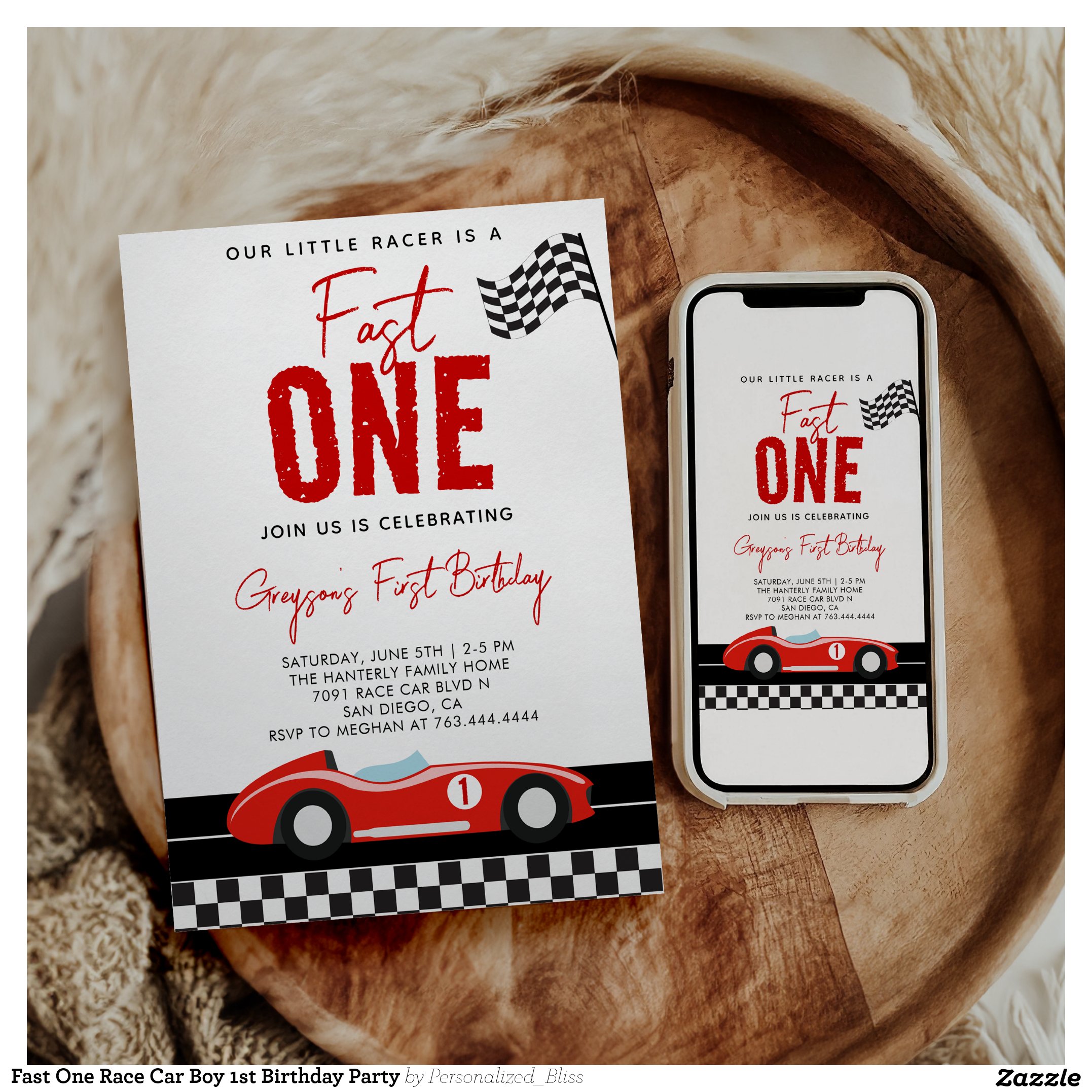 Fast One Race Car Boy 1st Birthday Party Invitation