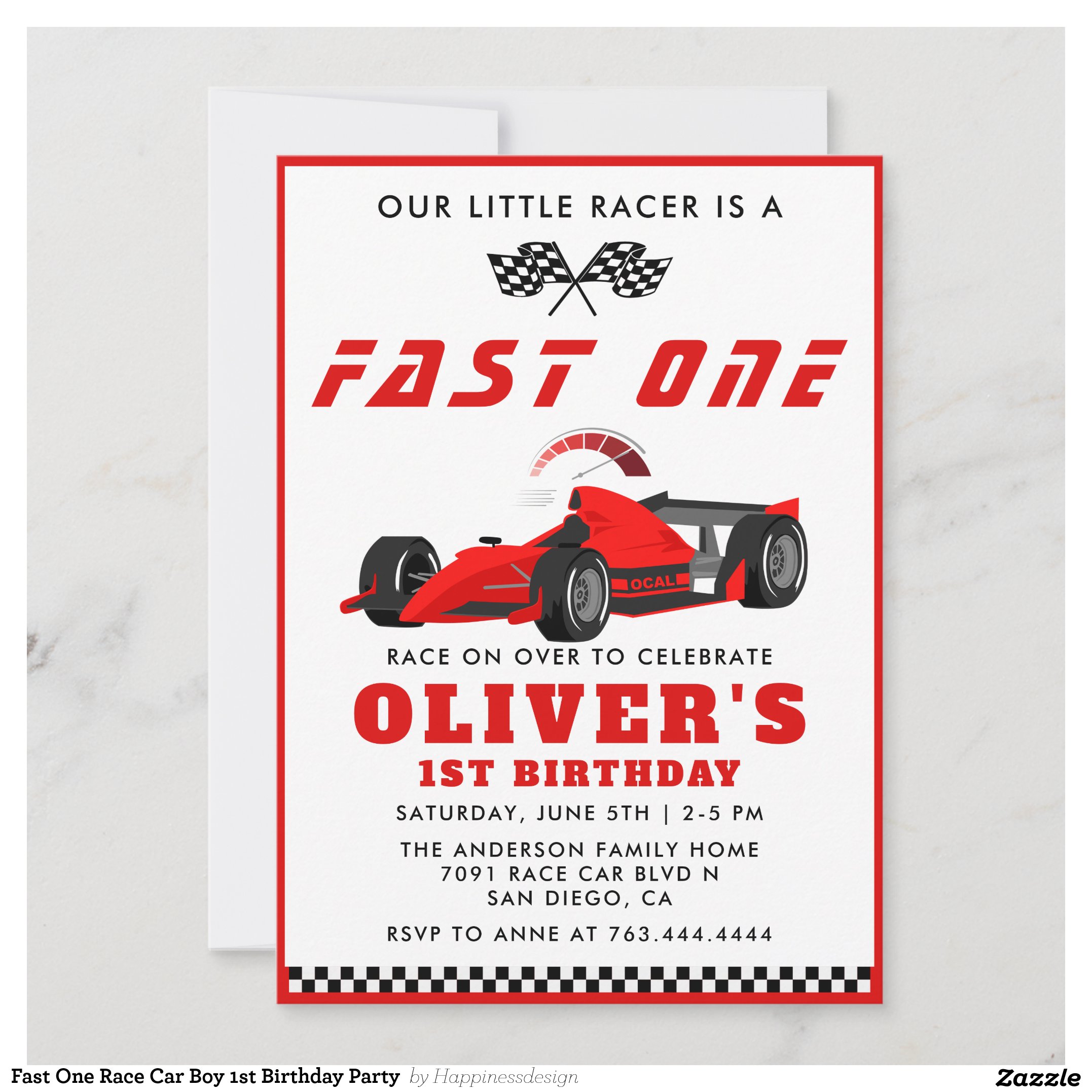 Fast One Race Car Boy 1st Birthday Party  Invitation