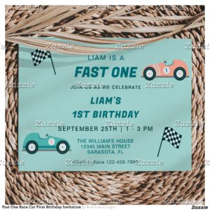 Fast One Race Car First Birthday Invitation