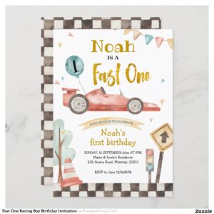 Fast One Racing Boy Birthday Invitation