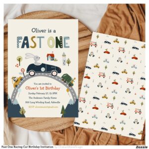 Fast One Racing Car Birthday Invitation
