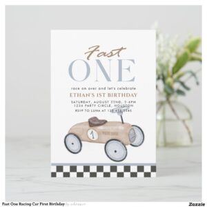 Fast One Racing Car First Birthday Invitation