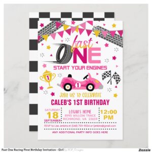 Fast One Racing First Birthday Invitation - Girl