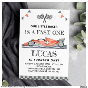Fast One Red Race Car Birthday Party Invitation