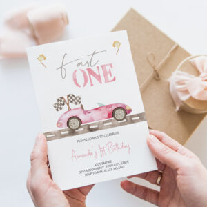 Fast ONE Retro Race Car Birthday Invitation