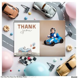 Fast One Two Race Car Birthday Photo Thank You Card
