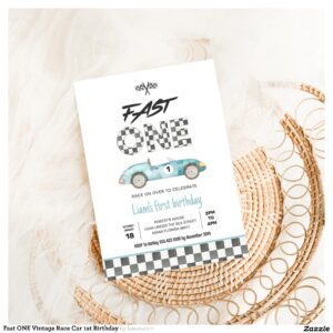 Fast ONE Vintage Race Car 1st Birthday Invitation