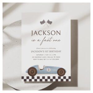 Fast One Vintage Race Car Boy 1st Birthday Invitation