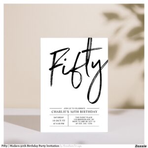 Fifty   Modern 50th Birthday Party Invitation