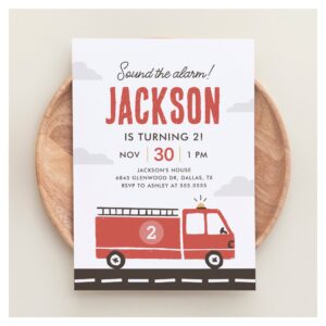 Fire Truck Firefighter Birthday Invitation