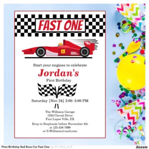 First Birthday Red Race Car Fast One  Invitation