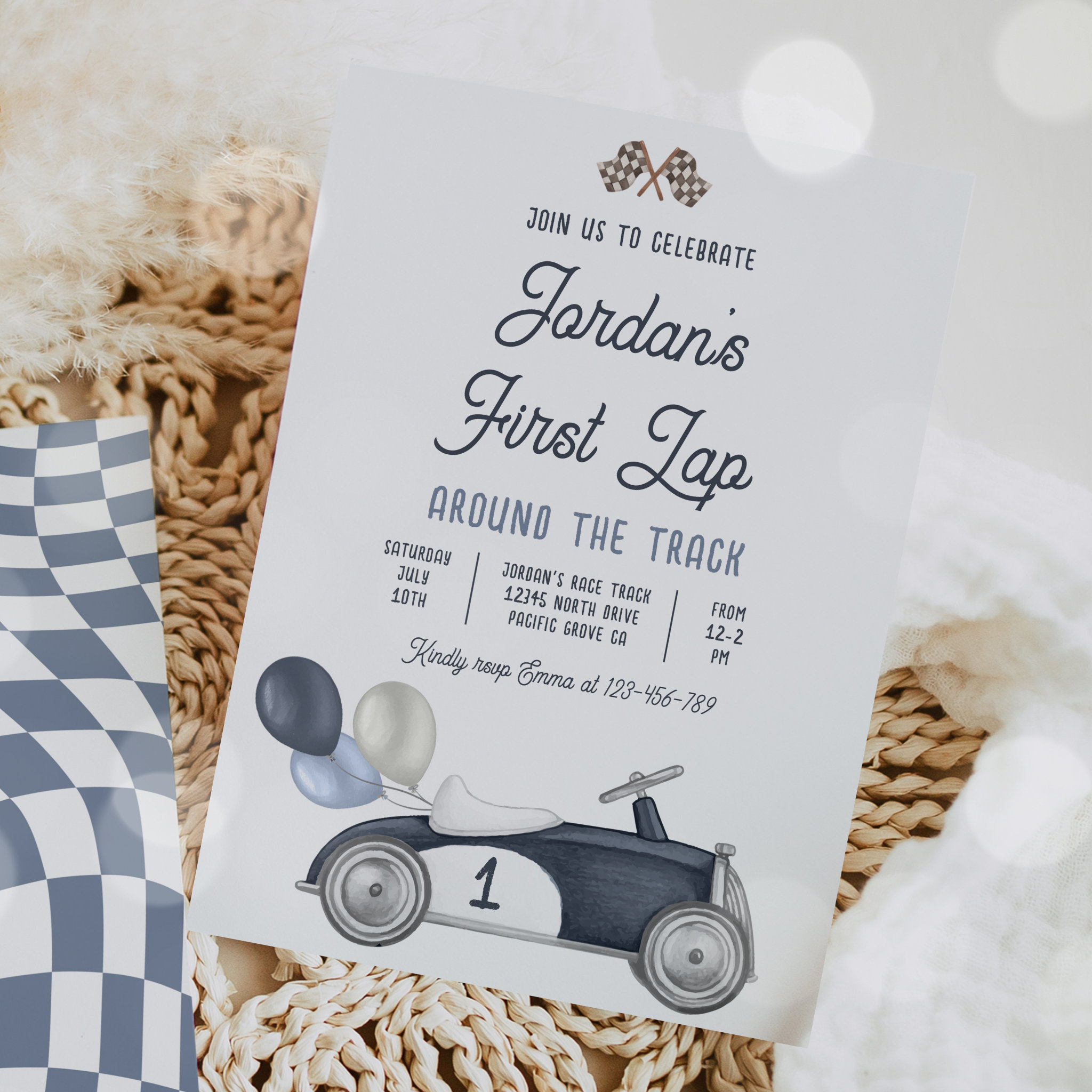 First Lap Around The Track Race Car 1st Birthday  Invitation