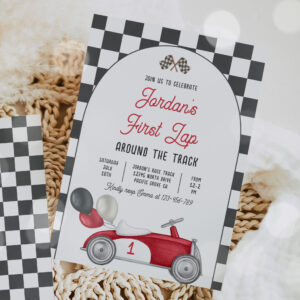First Lap Around The Track Race Car 1st Birthday  Invitation
