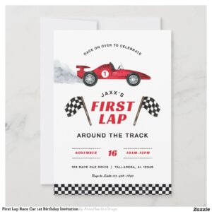 First Lap Race Car 1st Birthday Invitation