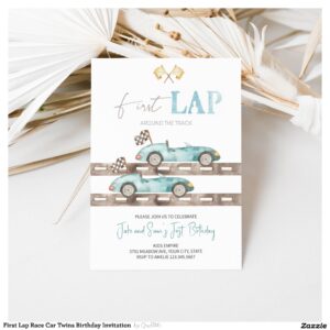 First Lap Race Car Twins Birthday Invitation
