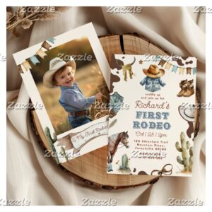 First rodeo 1st birthday Western cowboy photo Invitation