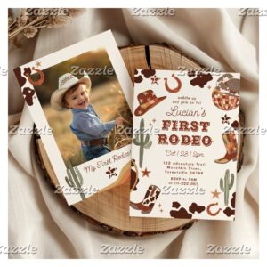 First rodeo 1st birthday Western cowboy photo Invitation